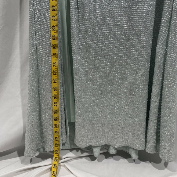 NWD Aidan by Aidan Mattox Metallic Textured Slit Gown in Celadon Silver - Picture 7 of 13